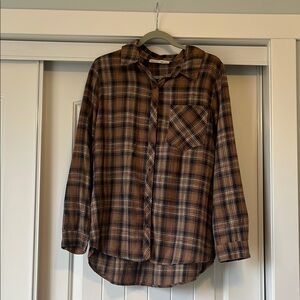 Brown Plaid Button-Up Shirt